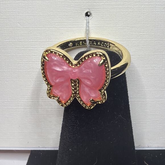 Kendra Scott Haley Bow Ring Gold Plated Blush Ivory Mother‑of‑Pearl 7 Dust Bag - Picture 3 of 7